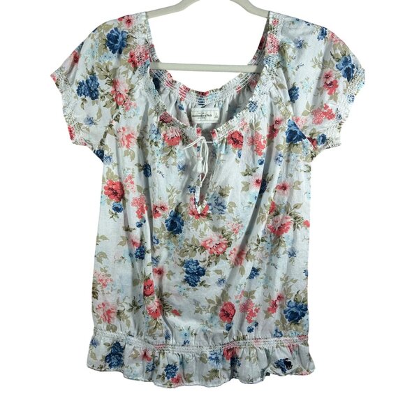 Abercrombie & Fitch Tops - Vintage Y2K Abercrombie & Fitch Womens L Sheer Floral Peasant Top Cottagecore